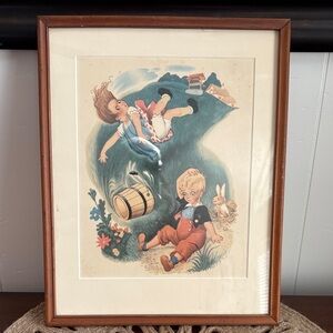 VINTAGE framed  "Jack and Jill"  print,  from a 1940s or 1950s by Penn Prints